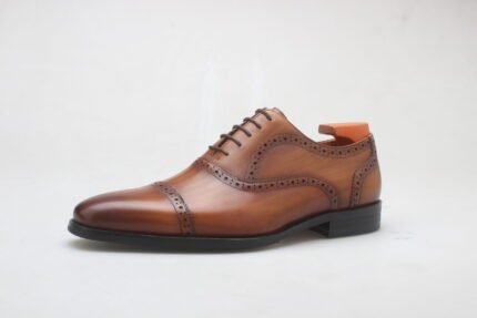Tan Brown Brogue Oxford Dress Shoes for Men